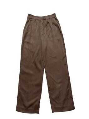 Reformation Brown Tencel High Rise Pleated Pants Size 0 Wide Leg
